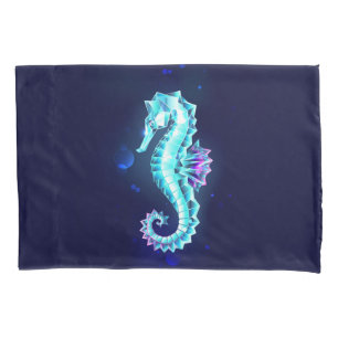 Crystal Ice Seahorse on Blue Background Pillow Case