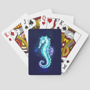 Crystal Ice Seahorse on Blue Background Poker Cards