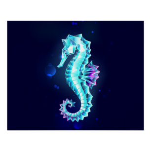 Crystal Ice Seahorse on Blue Background Poster