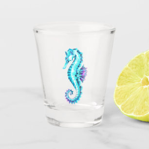 Crystal Ice Seahorse on Blue Background Shot Glass