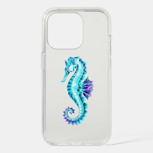 Crystal Ice Seahorse on Blue Background iPhone 15 Pro Case