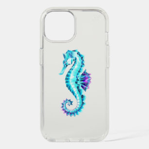 Crystal Ice Seahorse on Blue Background iPhone 15 Case