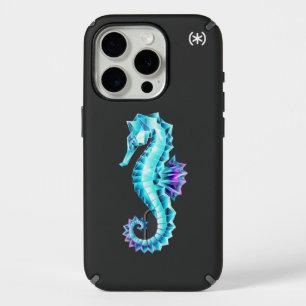 Crystal Ice Seahorse on Blue Background iPhone 15 Pro Case