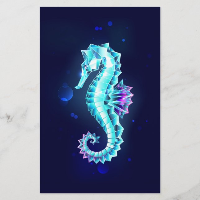Crystal Ice Seahorse on Blue Background Stationery (Front)