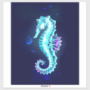 Crystal Ice Seahorse on Blue Background Sticker