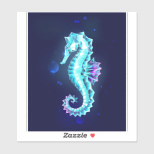 Crystal Ice Seahorse on Blue Background Sticker