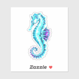 Crystal Ice Seahorse on Blue Background Sticker
