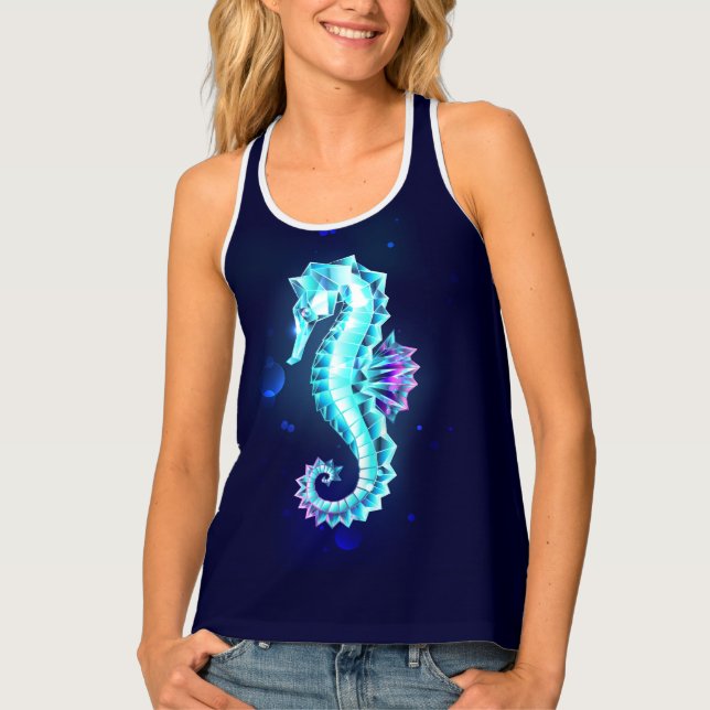 Crystal Ice Seahorse on Blue Background Tank Top (Front)