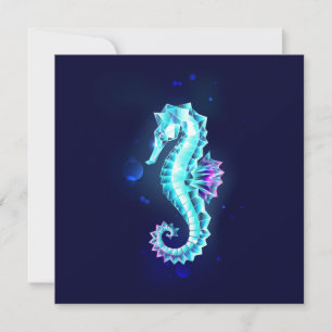 Crystal Ice Seahorse on Blue Background Thank You Card