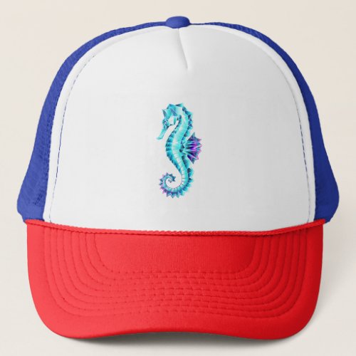 Crystal Ice Seahorse on Blue Background Trucker Hat
