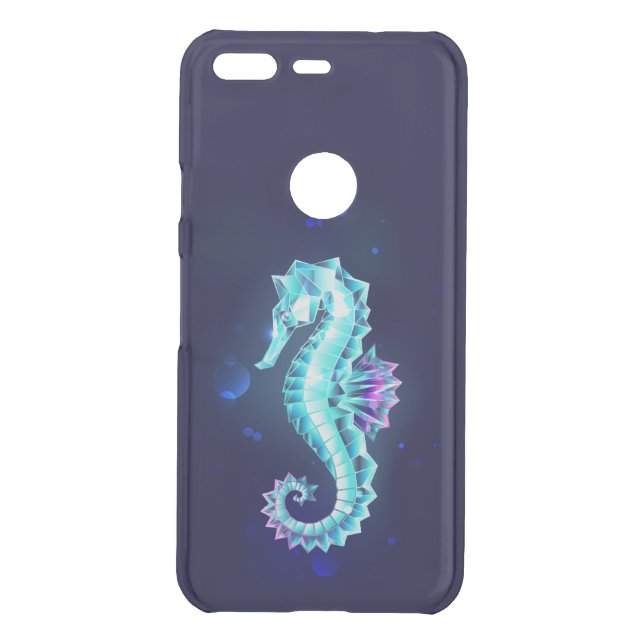 Crystal Ice Seahorse on Blue Background Uncommon Google Pixel Case (Back)