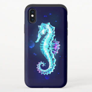Crystal Ice Seahorse on Blue Background iPhone XS Slider Case