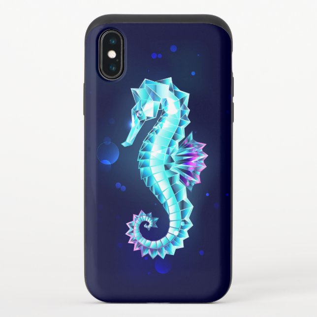 Crystal Ice Seahorse on Blue Background Uncommon iPhone Case (Back)