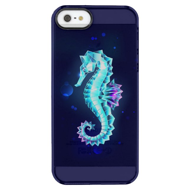 Crystal Ice Seahorse on Blue Background Uncommon iPhone Case (Back)