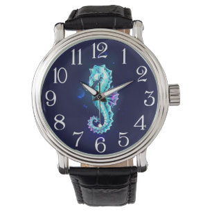 Crystal Ice Seahorse on Blue Background Watch