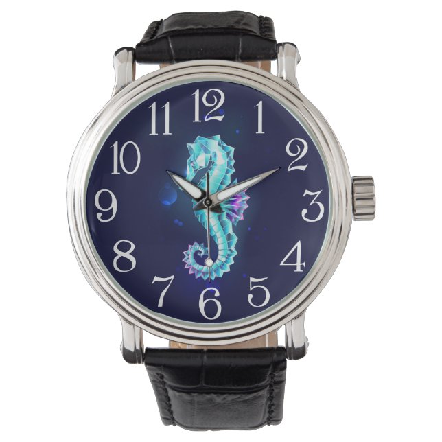 Crystal Ice Seahorse on Blue Background Watch (Front)