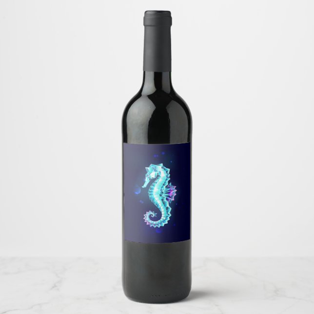 Crystal Ice Seahorse on Blue Background Wine Label (Front)