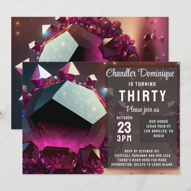 Crystal Jewel Capricorn Garnet January Birthday Invitation (Front/Back)