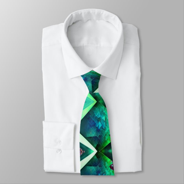 Crystal Jewel Green Emerald Gemstone May Birthday Neck Tie (Tied)