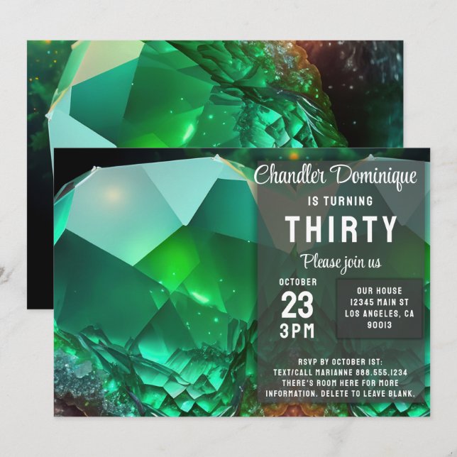 Crystal Jewel Leo Green Peridot August Birthday Invitation (Front/Back)