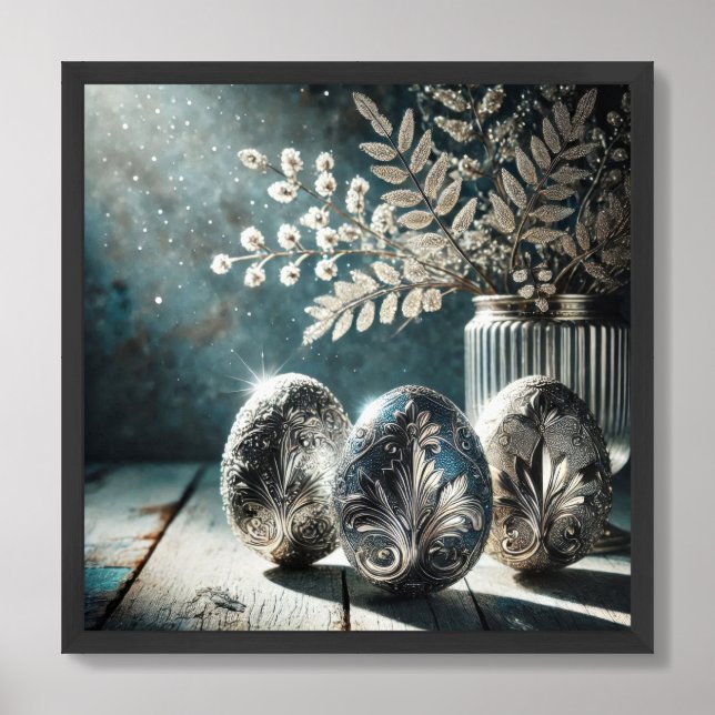 Crystal jewelry silver and navy Easter eggs Framed Art (Framed Front)