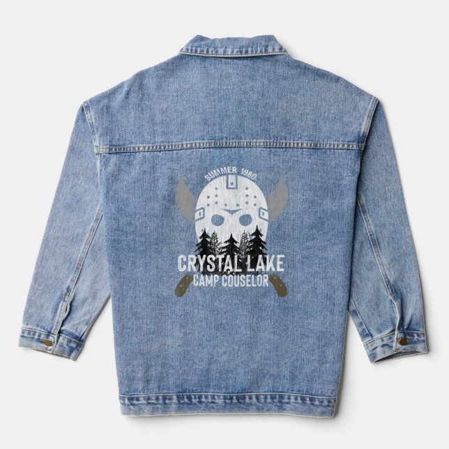 Crystal Lake Camp Counselor Horror Fans Hockey  Denim Jacket (Back)