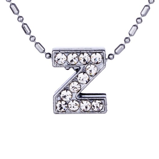 Crystal Letter "Z" Silver Pendant Necklace (Front)