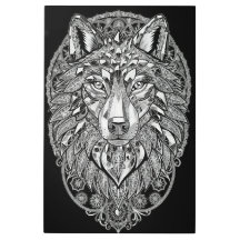 Crystal Lion Wall Art | White Line Art on Black |