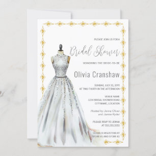 Crystal Look Wedding Gown Bridal Shower Invitation