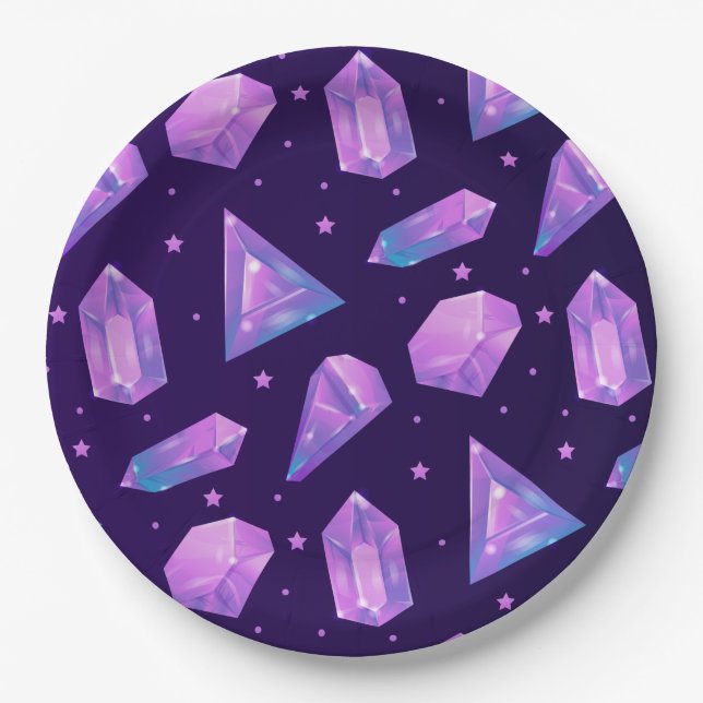 Crystal magic Purple Gem Pattern Gift Cute Summer Paper Plates (Front)