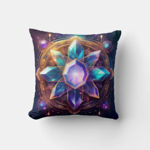 Crystal Mandala – Vibrant Gemstone Artwork Throw Pillow