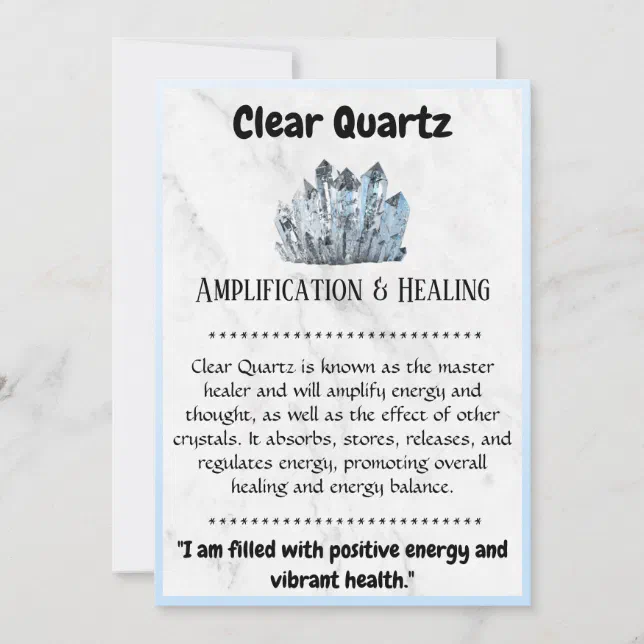 Crystal Meaning Card - Clear Quartz | Zazzle