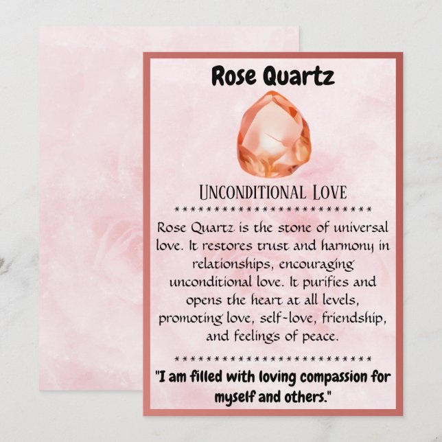 Crystal Meaning Card Rose Quartz Zazzle