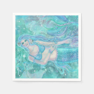 Crystal Mermaid dreams by Renee Lavoie Napkins