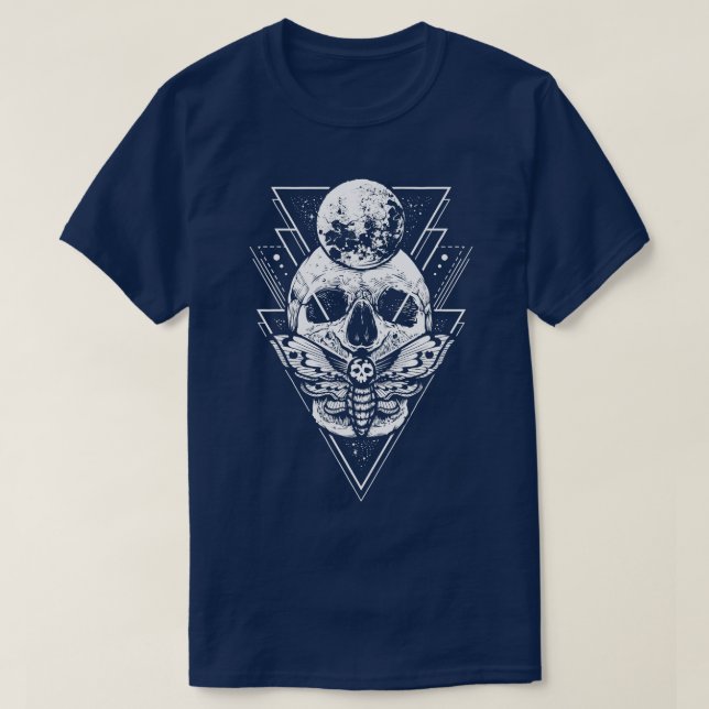 Crystal Moon and Death Moth  Mystic Pagan Skeleton T-Shirt (Design Front)