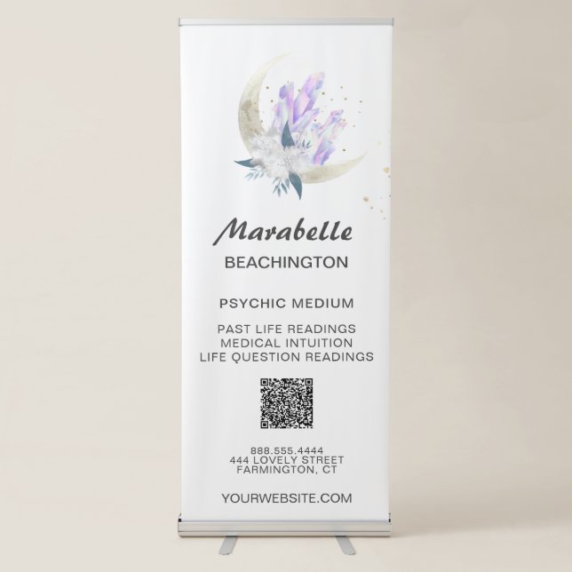 *~* Crystal Moon Floral Psychic Metaphysical  Retractable Banner (Front)