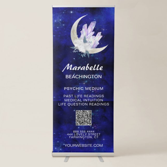 *~* Crystal Moon Flowers Psychic Metaphysical Retractable Banner (Front)
