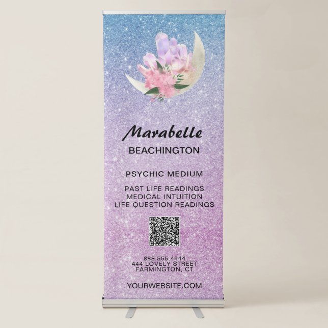 *~* Crystal Moon Glitter Psychic Metaphysical  Retractable Banner (Front)