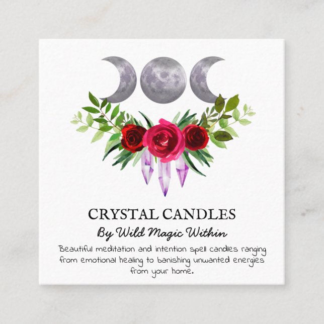 Crystal Moon Intention Candle Spell Square Business Card (Front)