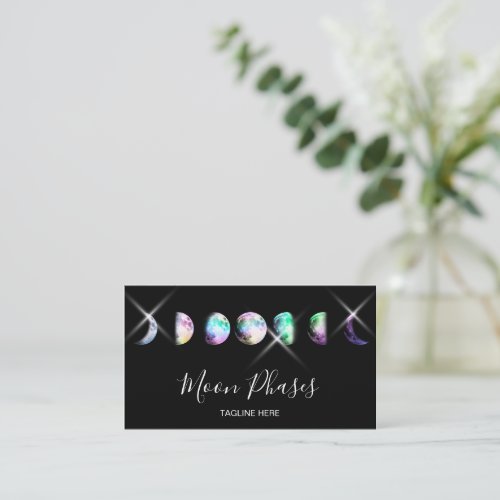 Crystal Moon Phases Celestial Holograph Mystical   Business Card