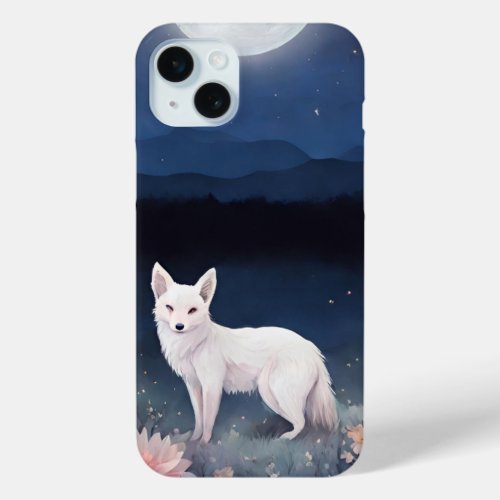 Crystal Moonlight Night with Floral and Fox iPhone 15 Plus Case