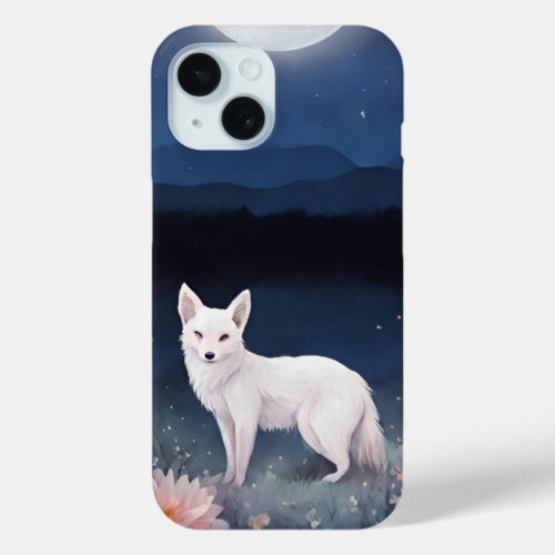 Crystal Moonlight Night with Floral and Fox iPhone 15 Case