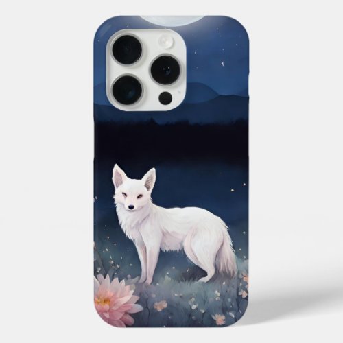 Crystal Moonlight Night with Floral and Fox iPhone 15 Pro Case