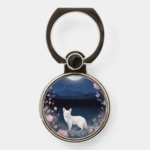 Crystal Moonlight Night with Floral and Fox Phone Ring Stand