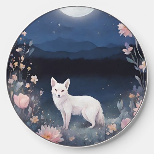 Crystal Moonlight Night with Floral and Fox Wireless Charger