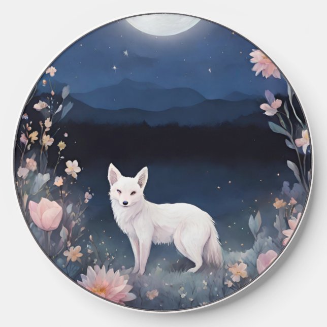 Crystal Moonlight Night with Floral and Fox Wireless Charger (Front)