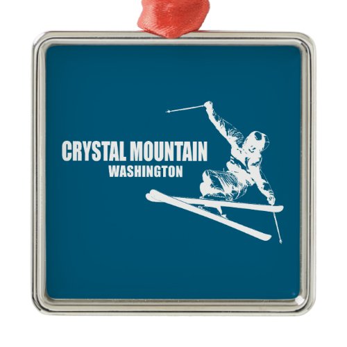 Crystal Mountain Washington Skier Metal Ornament