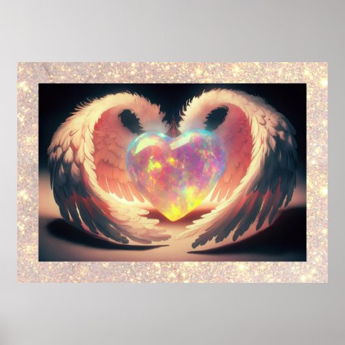  Crystal Opal Heart Angel Wings AP78 Poster