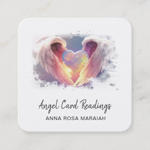  Crystal Opal Heart QR Angel Wings AP78 Blue Square Business Card