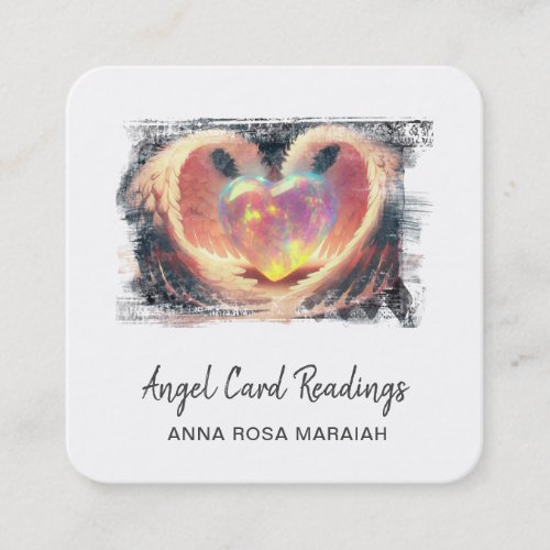  Crystal Opal Heart QR Angel Wings AP78 Glow Square Business Card